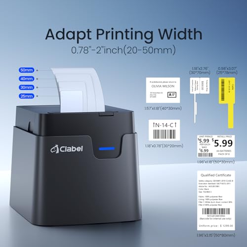 Image of CLABEL 2 Inch Desktop Bluetooth Barcode Label Printer for Small Business | No RFID Lock, Built-in Paper Bin, 25-50mm(1-2 inch) Tags, Price Address Bakery Gift Labels, for Retail Office, Android iPhone PC