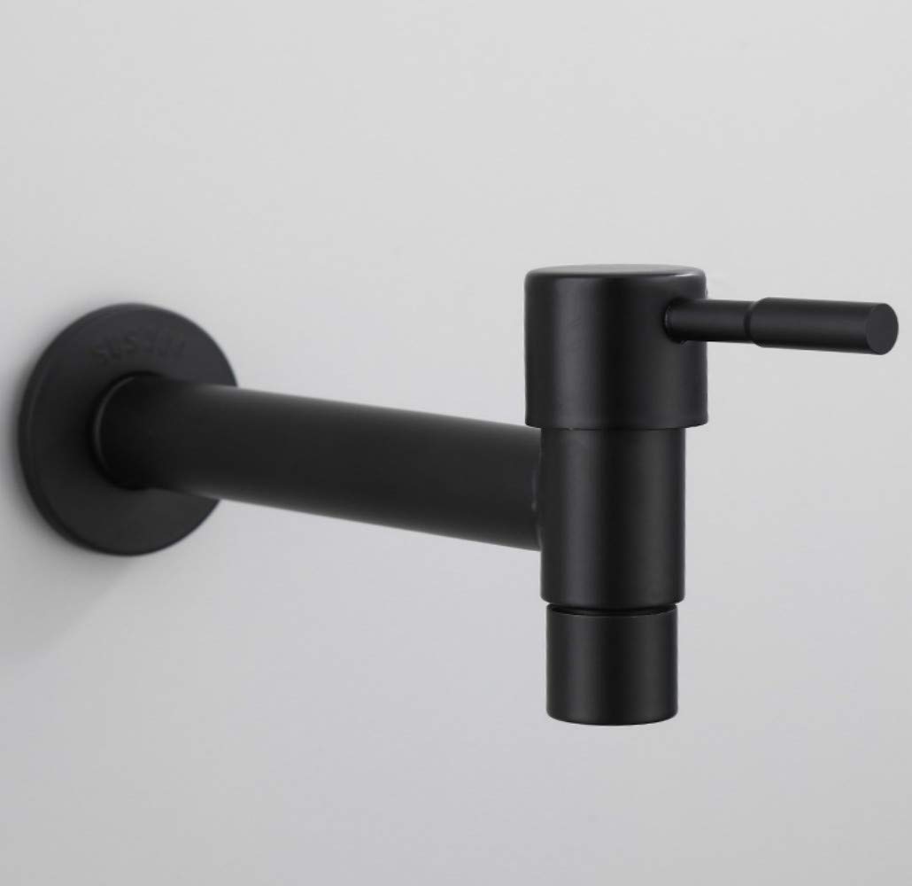 Dhetye One Color Stainless Steel Faucet Wall Stainless Steel Cold Water Faucet Bathroom Mop Pool Washing Machine Tap, Black Paint