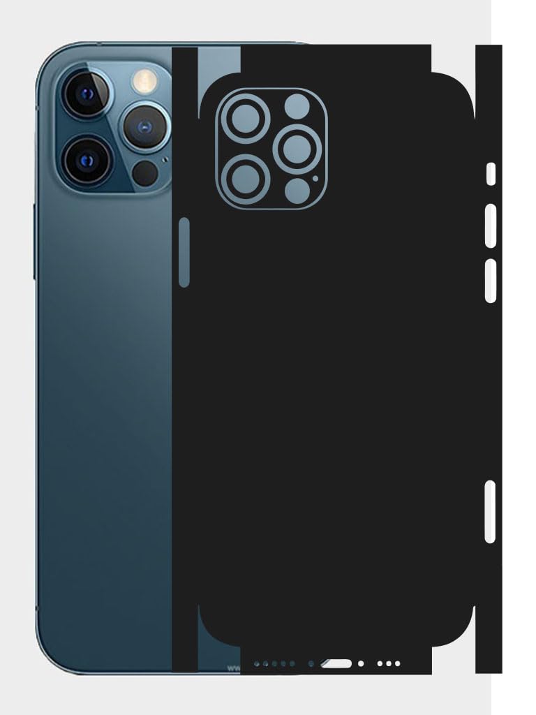Compatible for iPhone 12 PRO - Mobile Back Skin Sticker Wrap - Lamination - Rear Screen Guard Protector (Coverage - Back+Camera+Sides) (Design - Matte Black)-image-29