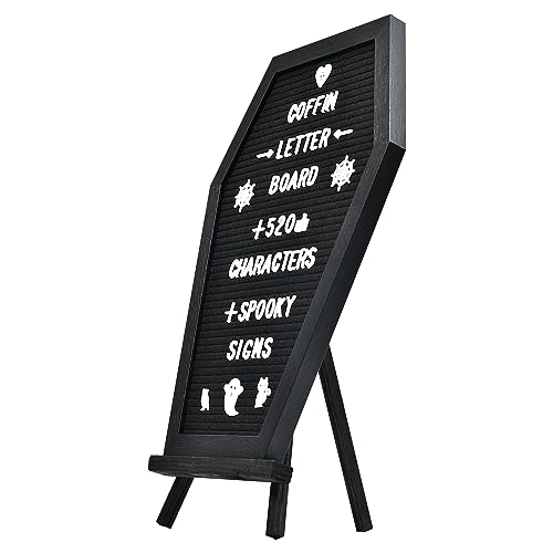 Coffin-Letter-Board-520-Characters-Spooky-Halloween-Characters-with-Wooden-Stand-and-Canvas-Bag-16×11-Inches-Felt-Message-Board-for-Home-Office-Halloween-Supplies-Decor-Black Coffin Letter Board 520 Characters Spooky Halloween Characters with Wooden Stand and Canvas Bag 16×11 Inches Felt Message Board for Home Office Halloween Supplies Decor Black