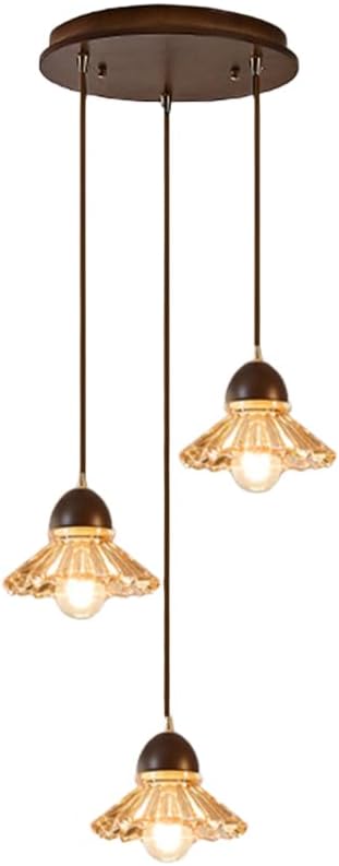 3-Light Light Fixtures, Amber Farmhouse Kitchen Island Light, Adjustable Hanging Lighting with Glass Shade, Cluster Chaners Hanging (A)/a