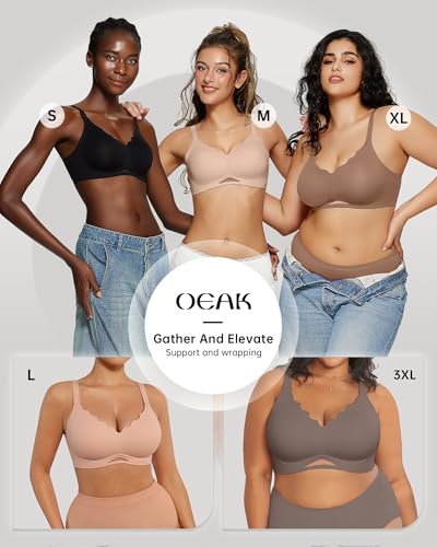 Image of OEAK Womens Wireless Jelly Bras Scalloped Push Up No Underwire Bralette Supportive Tshirt Bra Seamless Comfortable Bras Grey 2XL