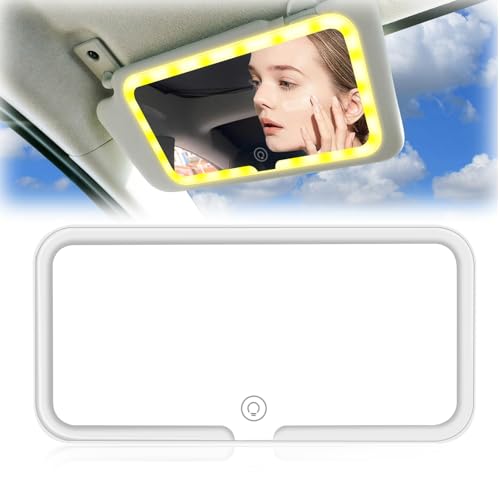 GOEDCH Miroir de Courtoisie LED pour Voiture avec Pare-sole Rechargeable - 3 Modes d'Éclairage à Intensité Variable pour Maquillage, Blanc