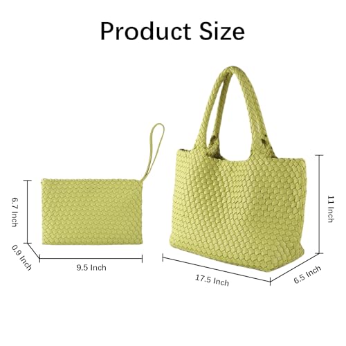 Image of Woven Tote Bag for Women Vegan Leather Handwoven Bags with Small Purse