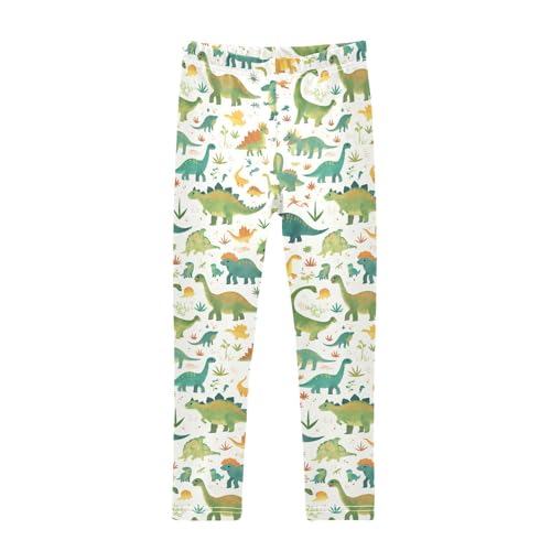 KLL Set Cartoon Watercolor Dinosaurs Toddler Girl Legging Soft High Waisted Yoga Pants Gym