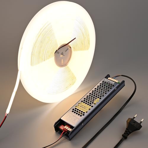 BENLUN 24V IC COB LED LED Strip Light 20M, 4000K Natuurlijk Wit Snijdbaar Zelfklevend 480LEDs/M CRI 90+ Ledstrip met Voeding voor Slaapkamer Keuken Woonkamer Plafond Akoestische Panelen