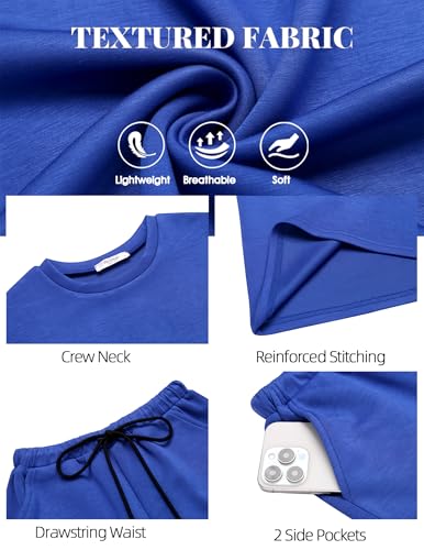 Image of Arshiner Boys Drop Shoulder T-Shirt and Drawstring Waist Shorts Royal Blue 16