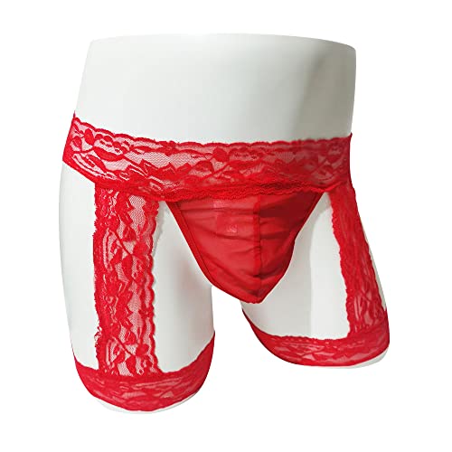 Men Pouch Underwear Boxer Briefs Sexy Lingerie for Men Sissy Panties Hipster Exotic Lace Bikini T-back Garter String3