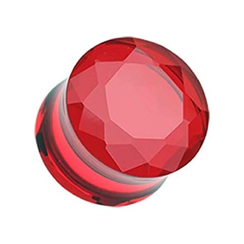 Covet Jewelry Faceted Pyrex Glass Gemstone Double Flared Ear Gauge Plug (7/16" (11mm), Red) Cover