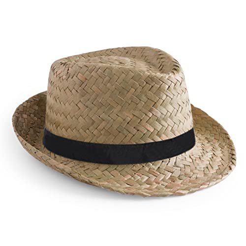 Sombreros de Paja con Cinta - Pack de 10 Sombreros - Gorro Estilo Tirolés para Eventos - Disponible en Dos Colores - Cinta con Color a Elegir