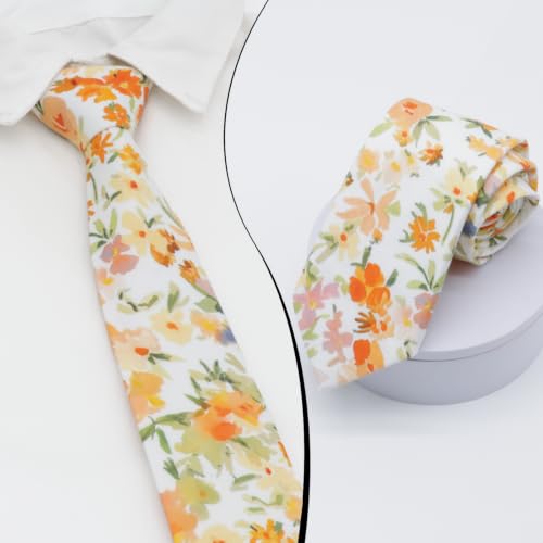 Image of Luckyvestir Ties for Men, Sage Green Cotton Floral Tie 2.76 inch Flower Printed Men's Neckties for Wedding /Groomsmen /Suit /Party