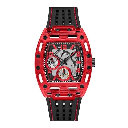 GUESS Men's 41mm Watch - Black Strap Black Dial Red Case