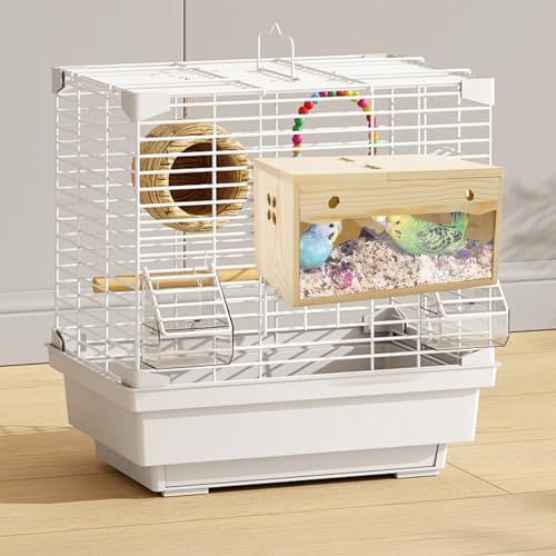 Image of Hiceeden Visual Parakeet Nesting Box, Premium Pine Bird Nest Box with Perch, Transparent Acrylic Bird Cage House Wooden Breeding Box for Budgie, Finch, Lovebirds, Cockatiel, Parrot, 9.8x4.9x5 Inches