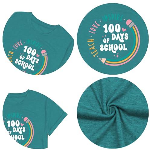 Image of 100th Day of School Shirt for Women Teacher Graphic T-Shirt Funny Teach Short Sleeve Tee Tops