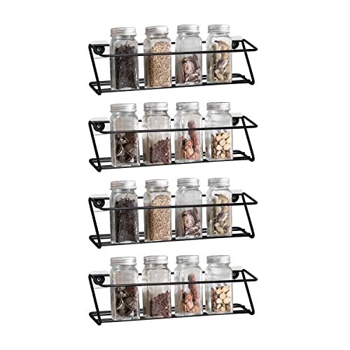 Amyzavls Gewürzregal 4er Set Gewürze Organizer Ohne Bohren Wand Gewürzständer Schwarz Metall Spice Rack Gewürzhalter Hängend für Schranktür 4 Stück Gewürzregale Küchenablage Gewürzaufbewahrung by Cover