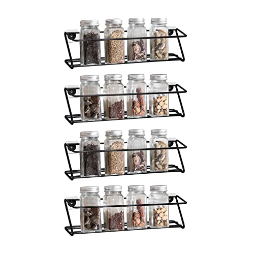 Gewürzregal 4er Set Gewürze Organizer Ohne Bohren Wand Gewürzständer Schwarz Metall Spice Rack Gewürzhalter Hängend für Schranktür 4 Stück Gewürzregale Küchenablage Gewürzaufbewahrung by Amyzavls