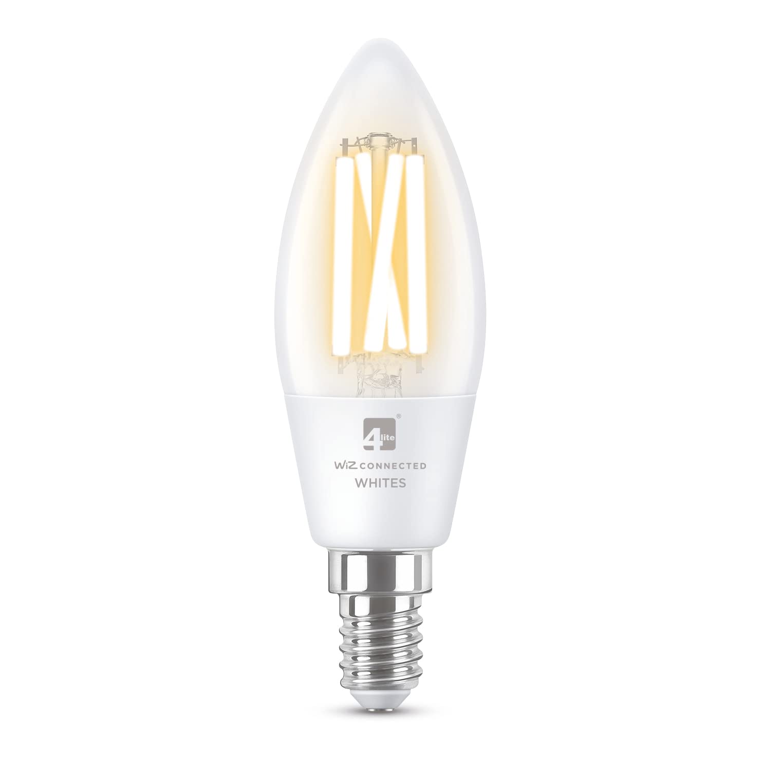 4lite Smart C37 E14 Clear Filament Candle Bulb (5W) Dimmable 470Lm 2700-6500K Tuneable White, Wi-Fi/Bluetooth Controlled with Screw Fitting - 4l1/8007