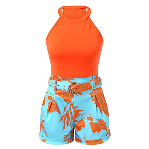 Ensemble short décontracté femme floral avec ceinture chic à la taille - 3