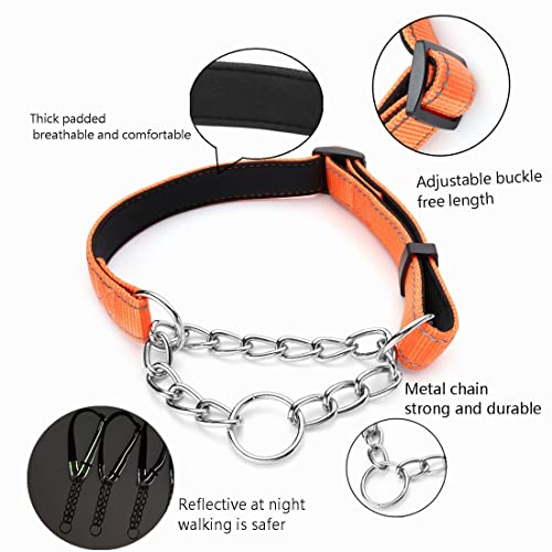 Puroayet Martingale Dog Collar Wide 2.5Cm(0.98Inch) Reflective Nylon With Stainless Steel Chain Dog Collar Comfortable Soft S-(Doginchs Neck10-15Inches) #TOP3