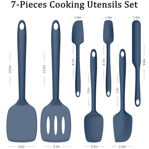 Image of Coukre Silicone Spatula Set of 7, BPA Free Food Grade Silicone Cooking Utensils, Heat Resistant Kitchen Tools for Nonstick Cookware, Dishwasher Safe Spatulas for Cooking and Baking(7,PureDarkBlue)