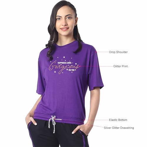 Image of London Hills Women's Cotton Oversized Fit Printed T-Shirt Half Sleeve Oversized t Shirts Drop Shoulder Tshirt