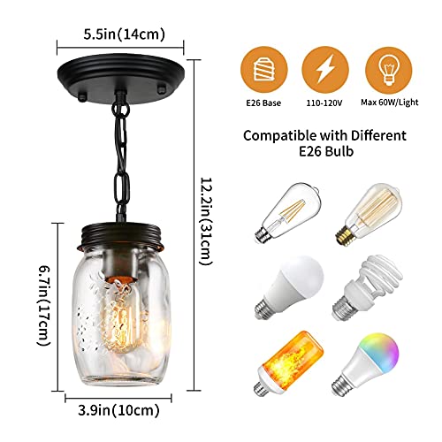 PUZHI HOME Glass Mason Jar Light Fixtures, 1-Light Kitchen Island Pendant Lighting Farmhouse Light Fixture Close to Ceiling Light for Kitchen Barn Farmhouse Dining Room Hallway Stairway - Image 5