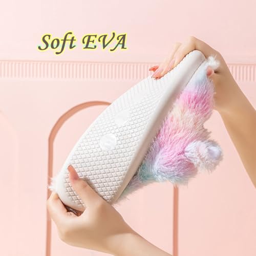 Cute Plush Unicorn Slippers for Women Cartoon Fluffy Fuzzy Rainbow Slippers Cozy House Slippers Indoor Outdoor4