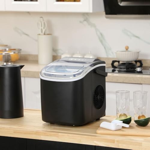 HOMCOM Countertop Ice Maker Machine, 12KG Production in 24 Hours, 9 Cubes Ready in 6-12 Minutes, Portable with Ice Scoop and Basket, Black - Image 3