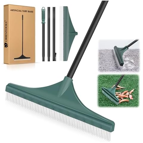 ORIENTOOLS Artificial Turf Rake, Artificial Grass Rake with 3 Sections 54.72" Long Garden Rake, Hand Telescopic Turf Rake, Carpet Rake for Artificial Turf, Patios and Carpets Cover