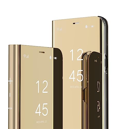 LEMAXELERS Case for iPhone 17 Slim Mirror Design Clear View Flip Bookstyle Ultra Slim Protecter Shell with Kickstand Protective Case for iPhone 17 6.3' Mirror PU PU Gold