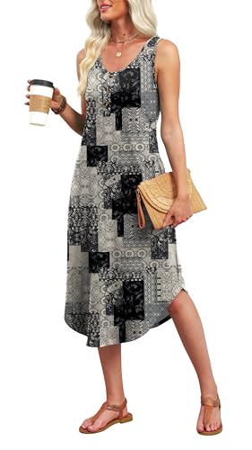 Image of WIHOLL Summer Dresses for Women 2026 Button Front Sleeveless Casual Midi Dress Beach Vacation Sundresses with Pockets