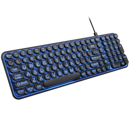 EDJO Large Print 7-Color Backlit Wired USB Keyboard with Retro Round Keys