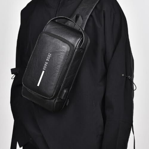 Mochila tiracolo masculina de Ombro em couro PU, com trava antifurto e porta USB Shoulder Bag, cross