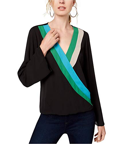 INC International Concepts Colorblocked Surplice Top (Deep Black, M)
