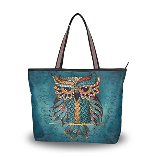 Tote Bag for Women with Zipper and Pockets,Polyester Tote Bag Pattern Tote Purse Women Handbag