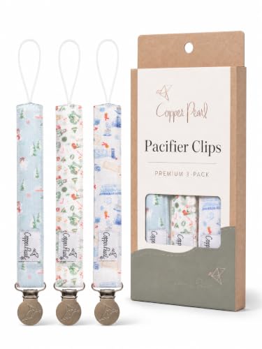 Image of Copper Pearl 3-Pack Pacifier Holders: Premium Knit Binky Clips for Baby Girls and Boys - Stylish Stainless Steel Design for Secure No-Drop Attachment - Christmas Classics