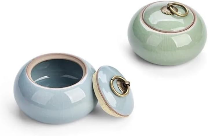 SONGCHAO Sugar Jar Ceramic Teapot Ice Crackle Glaze Decorative Sealed Storage Jar with Lid Modern Home Living Room Desktop Candy Jar Tea Canister (Color : A)