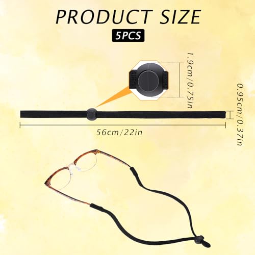 Image of Giantree 5 Pcs Glasses Strap, Eyewear String Lanyard Retainer, Adjustable Eyeglasses Holder Around Neck Strap for Men Women(Black)