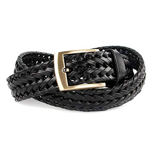 Men Braided Woven Genuine Leather Belt Black