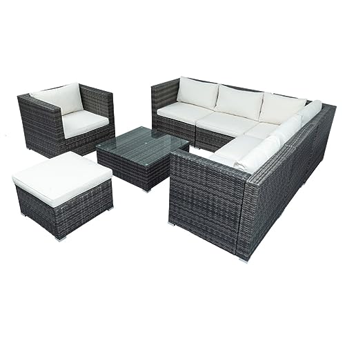 Patio Furniture Sets, 8-Piece Patio Wicker Corner Sofa, Ottoman And Coffee Table For Outdoor Backyard Gardens