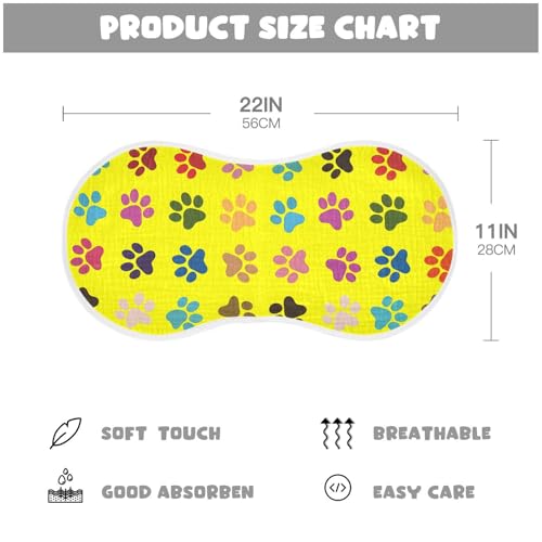 Colorful Paw Prints Muslin Burp Cloths 22x11 Inch - 4-Layer Organic Cotton & TPU Waterproof Lining, Absorbent Baby Bibs for Boys/Girls with Hanging Loop4