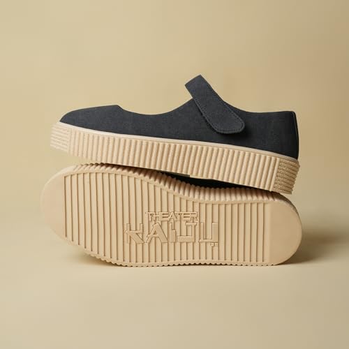 Image of Theater Women Maru Mary Jane Platform Shoes with Adjustable Strap | Soft Suede Finish | Cushioned Support for Casual & Smart Styling