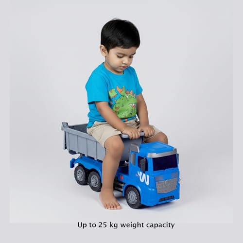 Image of Heavy Duty Dumper Truck Toy for Kids - Friction Powered Big Construction Tipper Truck with Moving Dump Bed, Durable Non-Toxic Plastic Vehicle