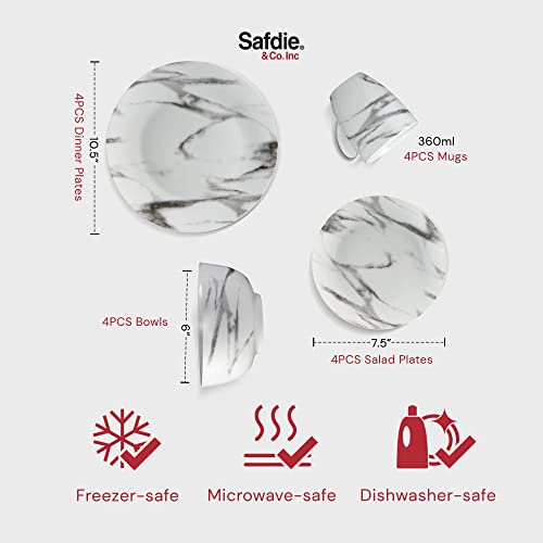 Marble Plates And Bowls Sets, Modern Dinnerware Set, Kitchen Dinnerware Sets, Indoor And Outdoor Plates, 16-Piece Kitchen Plates And Bowls Set With Mugs, Dishwasher Safe - Safdie & Co #TOP4