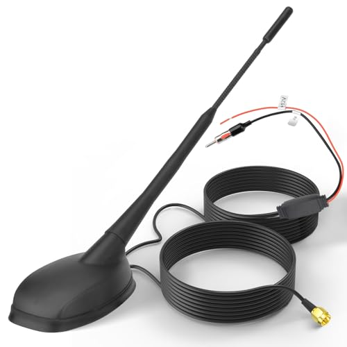 Eightwood Antenne Toit GPS FM/AM Antenne autoradio Antenne Voiture Active avec Amplificateur Câble 5M Adaptateur SMA Plug DIN pour Pioneer BP Clarion Kenwood...
