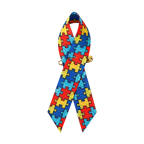 Image of 200 Pieces Autism Awareness Ribbons with Safety Pins Grosgrain Ribbon 1.4 * 3 inch