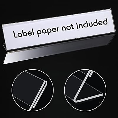 Vicenpal 20 Pcs Acrylic Name Plates for Desks 2 x 10 Inch Clear Plastic Name Tent Holder Bulk Horizontal Slant Back Tag Holder Desk Sign Frame for Office School Classroom Meeting Room Table Display