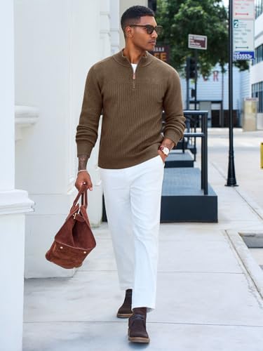 Runcati Mens Quarter Zip Sweater Mock Neck Pullover Ribbed Knit Casual Lightweight Polo Sweaters4