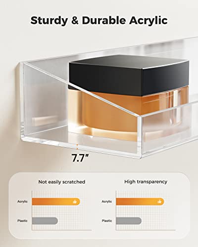 Amada Homefurnishing Acrylic Shelves, 23.6" Acrylic Floating Shelves With Raised Edges, Wall Mounted Clear Display Shelves For Bedroom, Living Room, Bathroom, Kitchen, Set Of 2，Amfs29 #TOP5