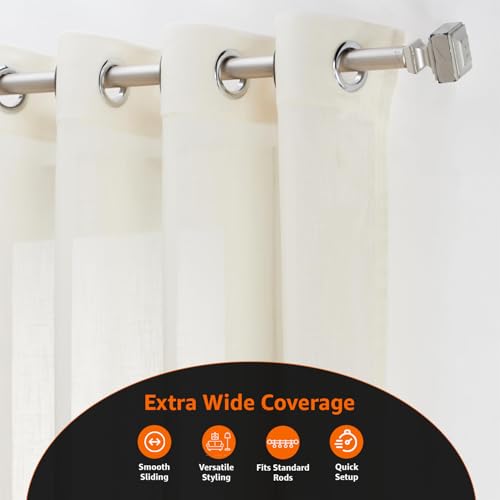Image of Amazon Basics - Sheer Door Curtains | Light Filtering | 5 Feet | Set of 2 | Plain Design | for Living Room, Bedroom & Balcony | 115 cm x 150cm, Color - Cream